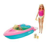 Barbie Doll and Boat Playset with Pet Puppy, Life Vest and Accessories, Fits 3 D