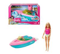 Barbie Mobilier Bateau pouvant Transporter 3 poupées avec Gilet de Sauvetage, Figurine Chiot, 2 Verres et Une poupée Incluse, Jouet pour Enfant, GRG30