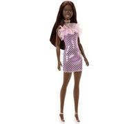 Barbie Mattel Poupée – Cheveux marron foncé, robe rose métallique, vêtements et accessoires