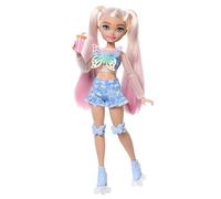 Barbie Dream Besties Barbie « Malibu » Poupée articulée aux cheveux blonds pratiquant le roller, avec 9 accessoires sur le thème du maquillage, JFX96
