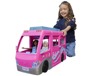 Barbie Dream Camper - Camping-Car Transformable - 7 Zones de Jeu - 60 Accessoires - Avec Toboggan, Piscine, Pick-Up, Bateau pour Poupées - 76 cm Dès 3 Ans, HCD46