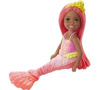 Barbie Dreamtopia Chelsea Poupée fille sirène métisse avec cheveux corail et queue 16,5 cm