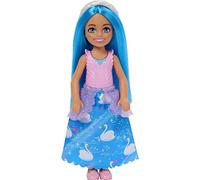 Barbie Dreamtopia Chelsea Royal Poupée avec cheveux bleus, bandeau blanc et jupe colorée, petite poupée se plie à la taille