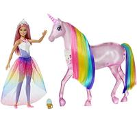 Barbie Dreamtopia Licorne Rose Lumières Magiques crinière Arc-en-Ciel, Sons et lumières et poupée Royal, Emballage fermé, Jouet pour Enfant, GWM78
