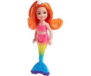 Barbie Dreamtopia Mini-poupée Chelsea sirène Arc-en-Ciel aux Cheveux Oranges, fournie avec Mini-Peigne, FKN05, Multicolore