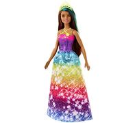 Barbie Dreamtopia poupée Princesse Brune avec mèche Bleue, Jupe Arc-en-Ciel et diadème, Jouet pour Enfant, GJK14