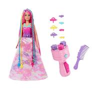 Barbie® Dreamtopia Princesse Tresses Magiques Coffret avec poupée Barbie, appareil à tresses, extensions de cheveux arc-en-ciel et accessoires, JCW55