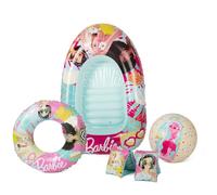 Barbie Ensemble de bain gonflable | Brassards, bouée, ballon de plage et bateau gonflable | Ensemble portable de vacances, piscine, plage, fête d'été pour enfants | 3 ans et plus