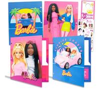 Barbie Ensemble de dossiers - Lot de 4 dossiers laminés robustes avec 2 poches chacune pour l'école, le bureau et des autocollants, plus | Fournitures de rentrée scolaire Barbie