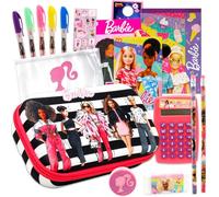 Barbie Ensemble de fournitures scolaires - Ensemble de papeterie avec trousse à crayons, calculatrice, bloc-notes, crayons, stylos, autocollants, plus | Fournitures scolaires Barbie pour filles