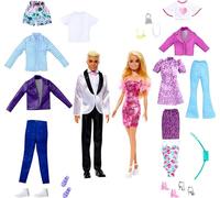 Barbie Ensemble de poupées Ken avec 2 poupées de mode, vêtements et accessoires, comprend des robes, des t-shirts, des pantalons, des maillots de bain et plus encore