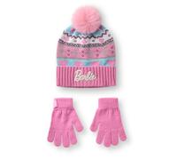 Barbie Ensemble rose bonnet et gants Fair Isle pour filles - Taille unique | Accessoires tricotés d'hiver pour enfants Fair Isle Conception | Vêtements confortables pour temps froid