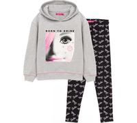 Barbie - Ensemble sweat à capuche et leggings pour fille NS6749 (104) (gris/noir/blanc)