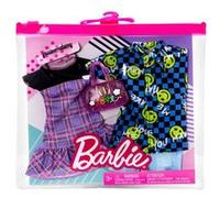 Barbie et Ken Fashion Pack - HBV73 - Ensemble de 2 Tenues - une robe à carreaux + sac à main pour Barbie, chemise habillée + short en jean pour Ken