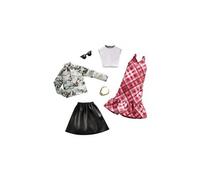 Barbie et ses amies ont fière allure dans ces tenues à la mode! L'ensemble comprend: 1 Haut blanc, 1 Robe, 1 Veste, 1 Jupe, 1