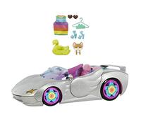 Barbie Extra Cabriolet argenté, Voiture pour poupée, 2 Places, Intérieur Rose, avec Corgi et Piscine pour Chien, et Accessoires, Jouet pour Enfant, HDJ47