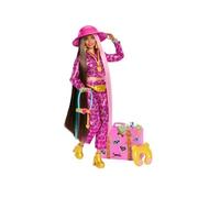 Barbie Poupée Extra Fly – Articulée, ensemble animal pailleté rose, bottines dorées, 15 accessoires