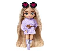 Barbie Extra Mini poupée n°4 (14 cm) avec Tenue Violette, Socle et Accessoires Dont Serre-tête à Oreilles d’Ours et Lunettes de Soleil, Jouet pour Enfant, HGP66