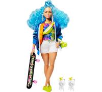 Barbie Extra poupée articulée aux Cheveux Bleus, Look Tendance et Oversize, avec 2 Figurines animales et Accessoires Inclus, Jouet pour Enfant, GRN30