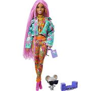 Barbie Extra poupée articulée aux Cheveux tressés Roses, Look Tendance et Oversize, avec Figurine Souris DJ et Accessoires, Jouet pour Enfant, GXF09