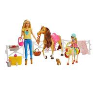 Barbie Famille coffret Amies des Animaux, poupée et mini-poupée Chelsea, cheval, poney, chiot et accessoires,