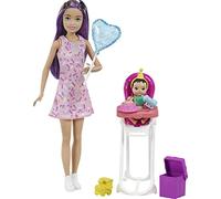 Barbie Famille Coffret Anniversaire avec poupée Skipper Baby-Sitter, Figurine bébé, Chaise Haute et Accessoires, Jouet pour Enfant, GRP40