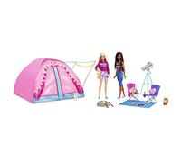 Barbie Famille Coffret Camping avec 2 poupées Malibu et Brooklyn, Tente et Accessoires Dont Figurines Animaux et téléscope, Jouet pour Enfant, HGC18
