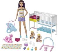 Barbie Famille Coffret Chambre des Jumeaux, poupée Skipper Baby-Sitter aux Cheveux châtains, 2 Figurine d'enfants et Accessoires, Jouet pour Enfant, GFL38