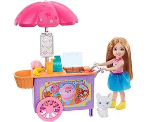 Barbie Famille Coffret Chelsea Stand de Glaces, Mini-poupée rousse, Figurine Chat, Chariot de Glaces et Accessoires, Jouet pour Enfant, GHV76 Multicolore
