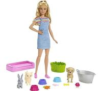 BARBIE Coffret Le Bain des Animaux - 3 Modes de Jeu, 3 Animaux de Compagnie et 10 accessoires