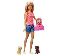 Barbie - Famille coffret le Bain des Chiots, poupée blonde et 3 figurines de chiots, avec baignoire et accessoires, jouet po 1065 G