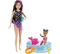Barbie Famille Coffret Piscine avec poupée Skipper Baby-Sitter, Figurine Petite Fille en Maillot de Bain et Accessoires, Jouet pour Enfant, GRP39
