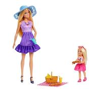 Barbie Famille et Amis Barbie Pique-Nique Coffret avec grande et petite poupée, plus 9 accessoires dont des aliments, JBF43