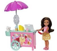 Barbie Famille Mini-poupée Brune Chelsea et Son Chariot à Glaces avec Figurine de Chat et Petits Accessoires, Jouet pour Enfant, FDB33 G