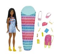 Barbie Famille poupée Brooklyn Camping, avec Mini-Figurine Chiot, Sac à Dos, Sac de Couchage et Accessoires, Jouet pour Enfant, HDF74