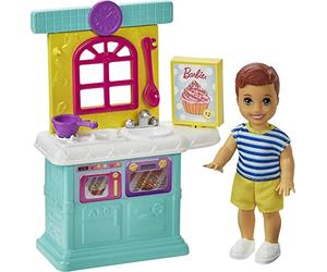 Barbie Famille Skipper Baby-Sitter Coffret Jouons à Cuisiner avec Mini-poupée garçon, éléments de Cuisine et Accessoires, Jouet pour Enfant, GRP16