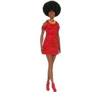 -Fashionistas 221-Poupée avec cheveux noirs et robe rouge HRH18 Rouge G