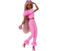 Barbie Fashionistas Barbie-Deluxe Style-Poupée Barbie à combinaison rose tissu doux