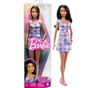 Barbie Fashionistas, Cheveux Noirs Ondulés Et Longs, Robe À Découpes Vichy, Vêtements Et Accessoires, Jouet Enfant, Dès 3 Ans, HPF75