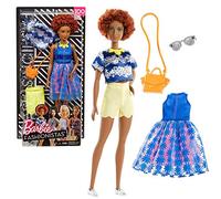 Coffret Poupee Barbie Fashionistas Barbie Noire : Daisy Love Robe Bleu Avec Jupe Jaune Et Haut Bleu - Poupee Mannequin