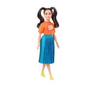 Barbie Fashionistas poupée Mannequin #145 avec Longues couettes, Un Tee-Shirt Orange et Une Jupe Brillante, Jouet pour Enfant, GHW59