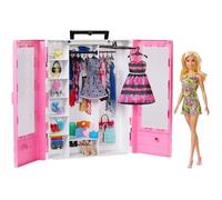 Barbie Fashionistas Le Dressing de Rêve rose et poupée blonde, fourni avec cintres et plus de 15 accessoires, jouet pour enfant,