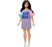 Barbie Fashionistas Poupée Mannequin #127 Brune avec Robe Sweat Mauve et Bottines Blanches, Jouet pour Enfant, FXL60