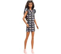 Barbie Fashionistas poupée Mannequin #140 aux Longs Cheveux Bruns et avec Une Robe à Imprimé Souris, Jouet pour Enfant, GHW54