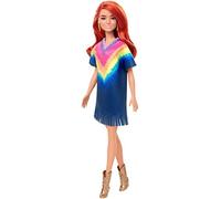 Barbie Fashionistas poupée Mannequin #141 aux Longs Cheveux Roux et avec Une Robe Tie-Dye à Franges, Jouet pour Enfant, GHW55