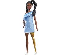 Barbie Fashionistas poupée Mannequin #146 avec prothèse de Jambe, 2 nattes torsadées et Une Robe à imprimé étoiles, Jouet pour Enfant, GYG09