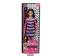 Barbie Fashionistas poupée Mannequin #147 aux Longs Cheveux Bruns et avec Une Robe à Rayures, Jouet pour Enfant, GHW61