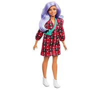 Barbie Fashionistas poupée Mannequin #157 aux Cheveux mauves, avec Une Robe à Carreaux Rouges et Noirs, Jouet pour Enfant, GRB49