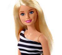 Barbie Fashionistas Poupée Mannequin Blonde avec Robe Rayée Noire Et Blanche et Talons Hauts Gris, Jouet pour Enfant, FXL68