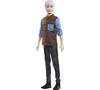 Barbie Fashionistas poupée Mannequin Ken #154 aux Cheveux Violets moulés avec Chemise écossaise Patchwork et Pantalon en Jean, Jouet pour Enfant, GHW70